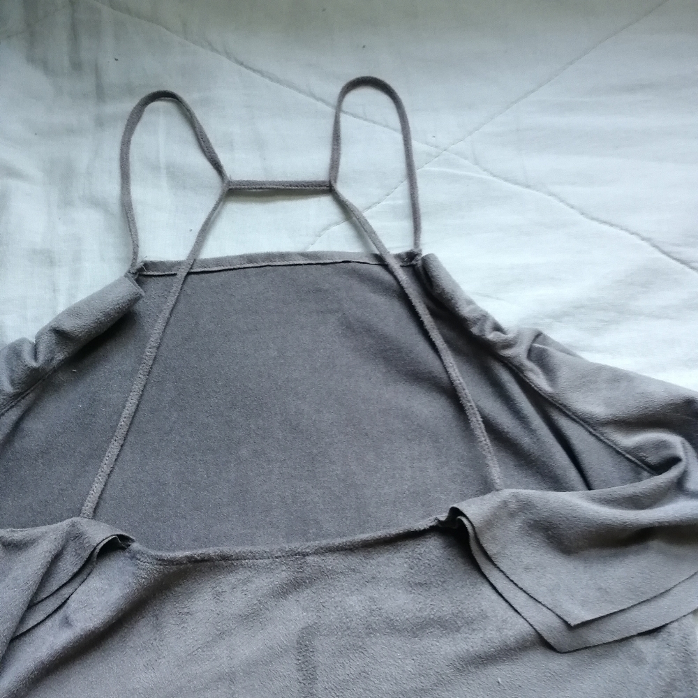 ZARA Olive faux suede thin strap frill tank top S - Picture 4 of 11